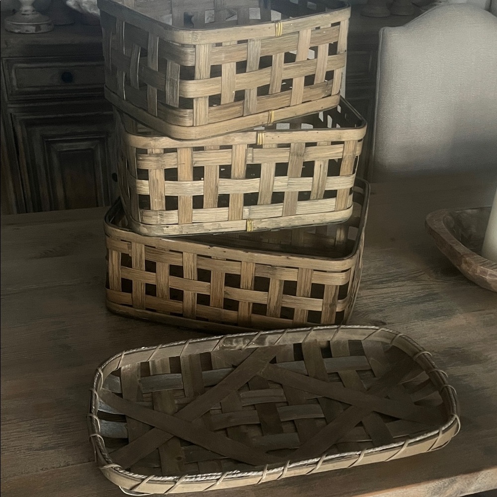 Rustic Brown Woven Tobacco Basket Set